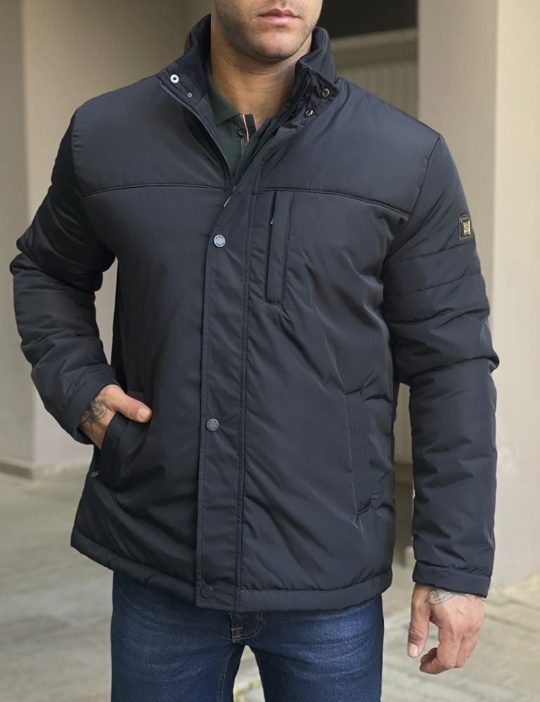 Ανδρικό μπλε μπουφάν με γιακά HM406529B φωτογραφία